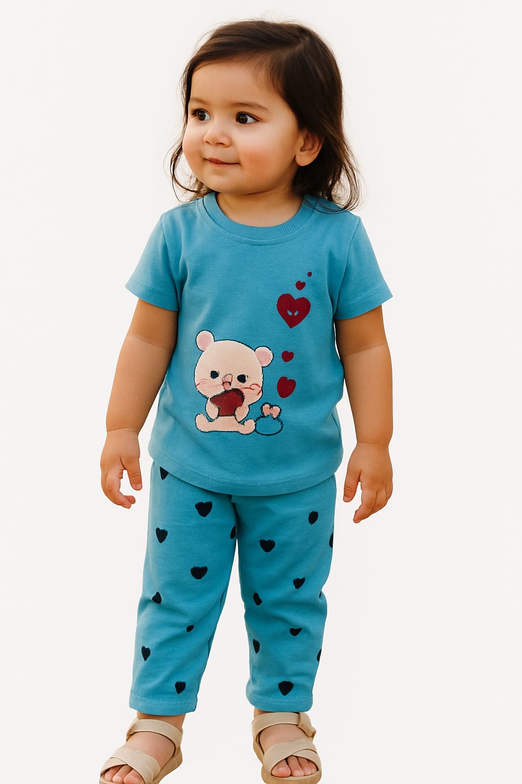 Adorable Blue Bear & Hearts Cotton PJ Set for Toddlers 6 months to 24 months