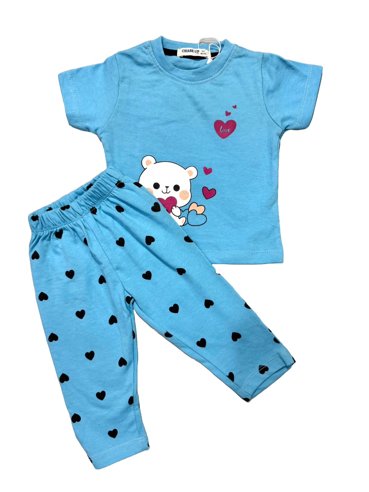 Adorable Blue Bear & Hearts Cotton PJ Set for Toddlers 6 months to 24 months