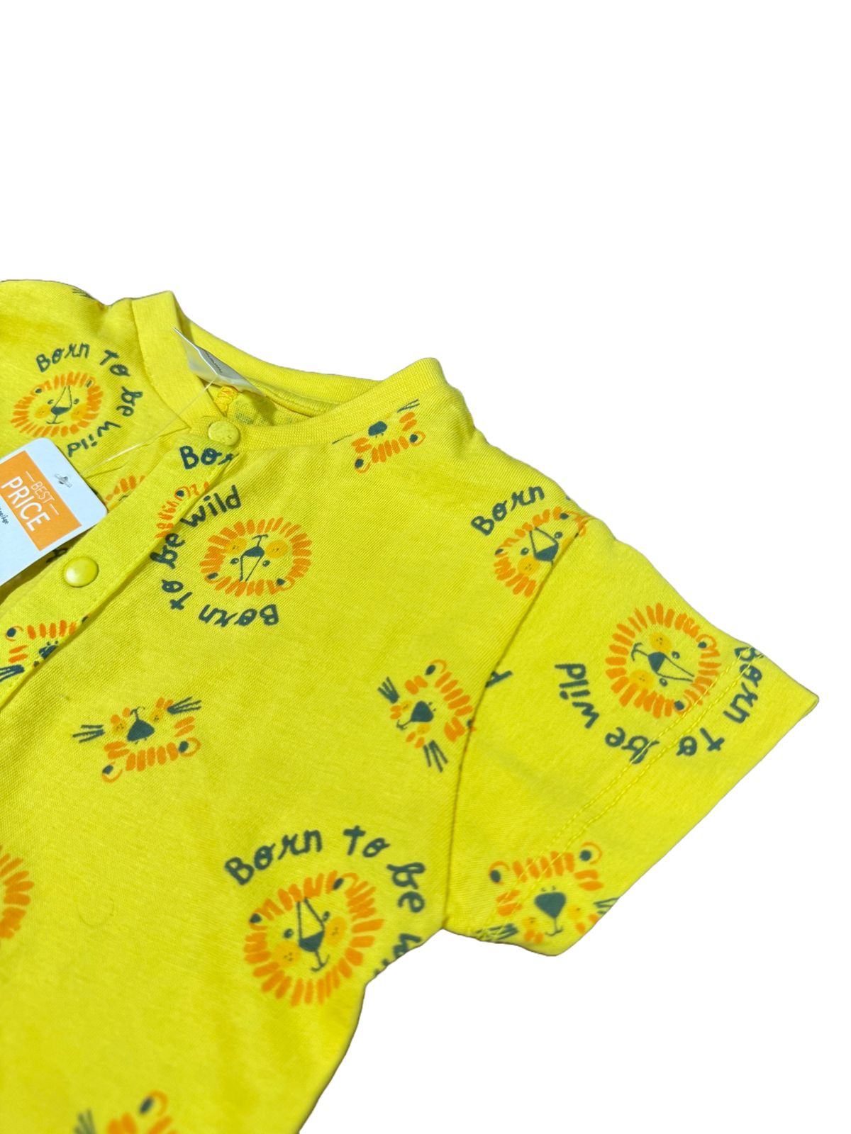 "Born To Be Wild" Yellow Baby Romper – Soft Cotton Prenatal