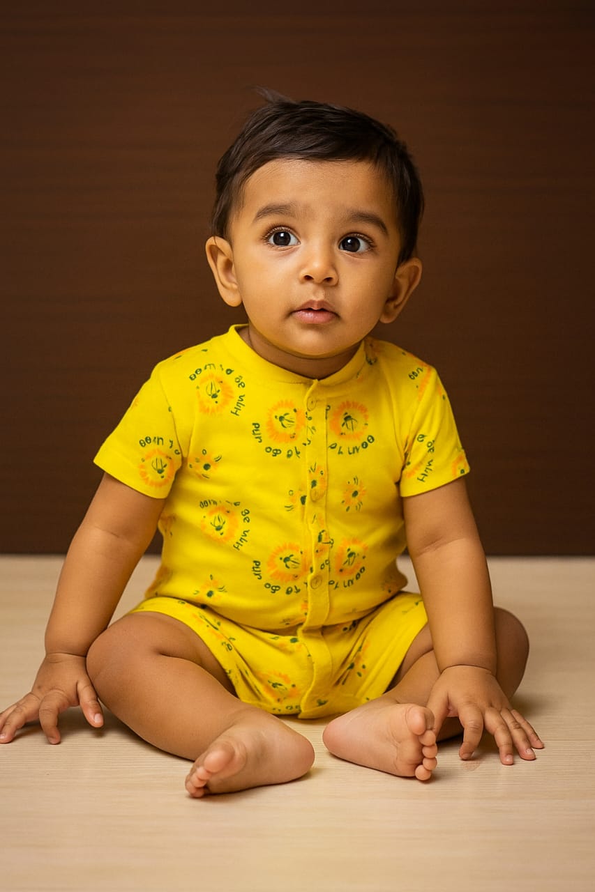 "Born To Be Wild" Yellow Baby Romper – Soft Cotton Prenatal
