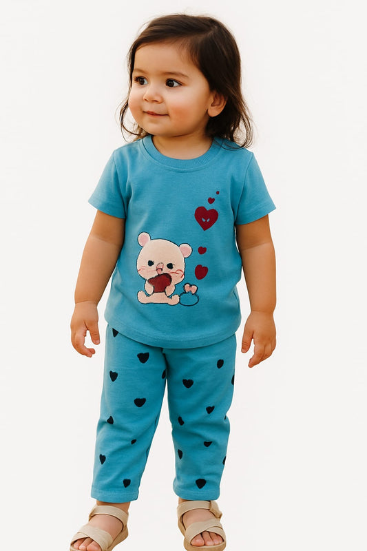 Adorable Blue Bear & Hearts Cotton PJ Set for Toddlers 6 months to 24 months
